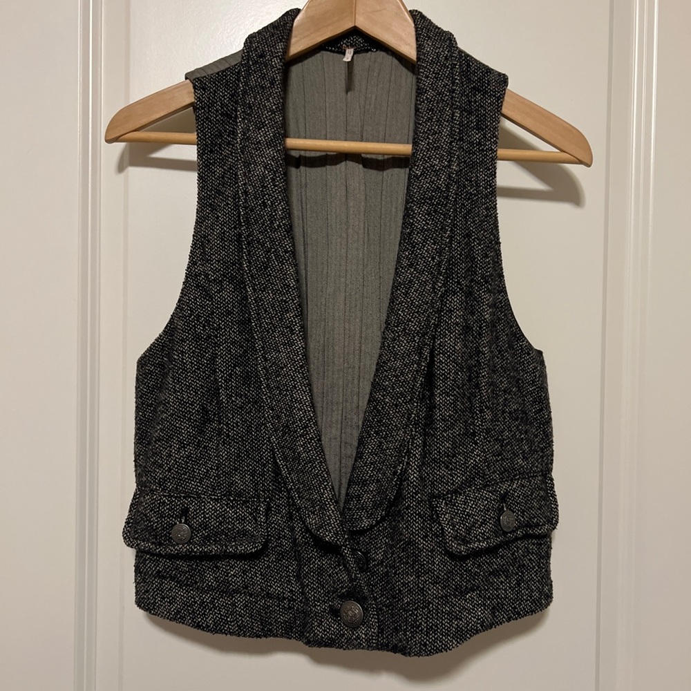 Free People Charcoal Tweed Sweater Vest